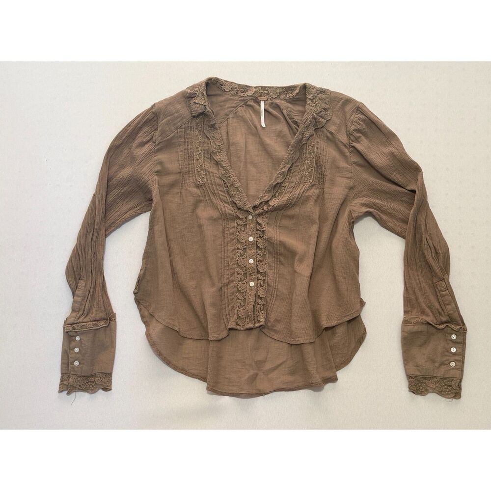 Free People "Clemence" Blouse in Taupe | Size XS